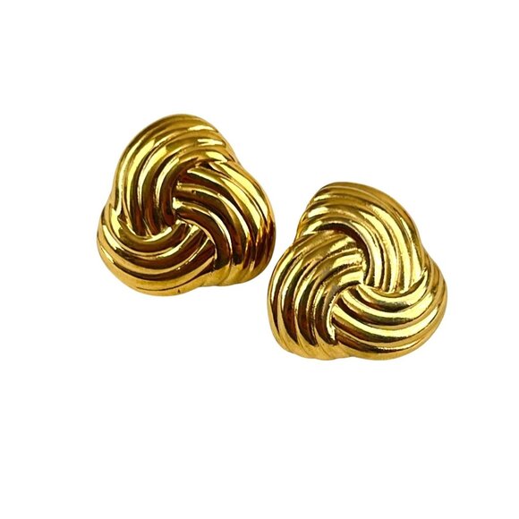 Vintage Gold-Tone Knot Clip-On Earrings Textured Woven Design Classic Style - Picture 1 of 6